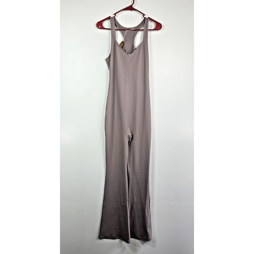 Reoria Womens‎ Medium Taupe Sleeveless Flare Leg Jumpsuit Activewear New